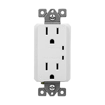 Wall Mount Surge Protector Receptacle, Tamper-Resistant with Grounding Indicator, Outlet Wall Plate with LED Indicator for Indoor and Outdoor, Self-Grounding, 2-Pole, 15A, 125V, White