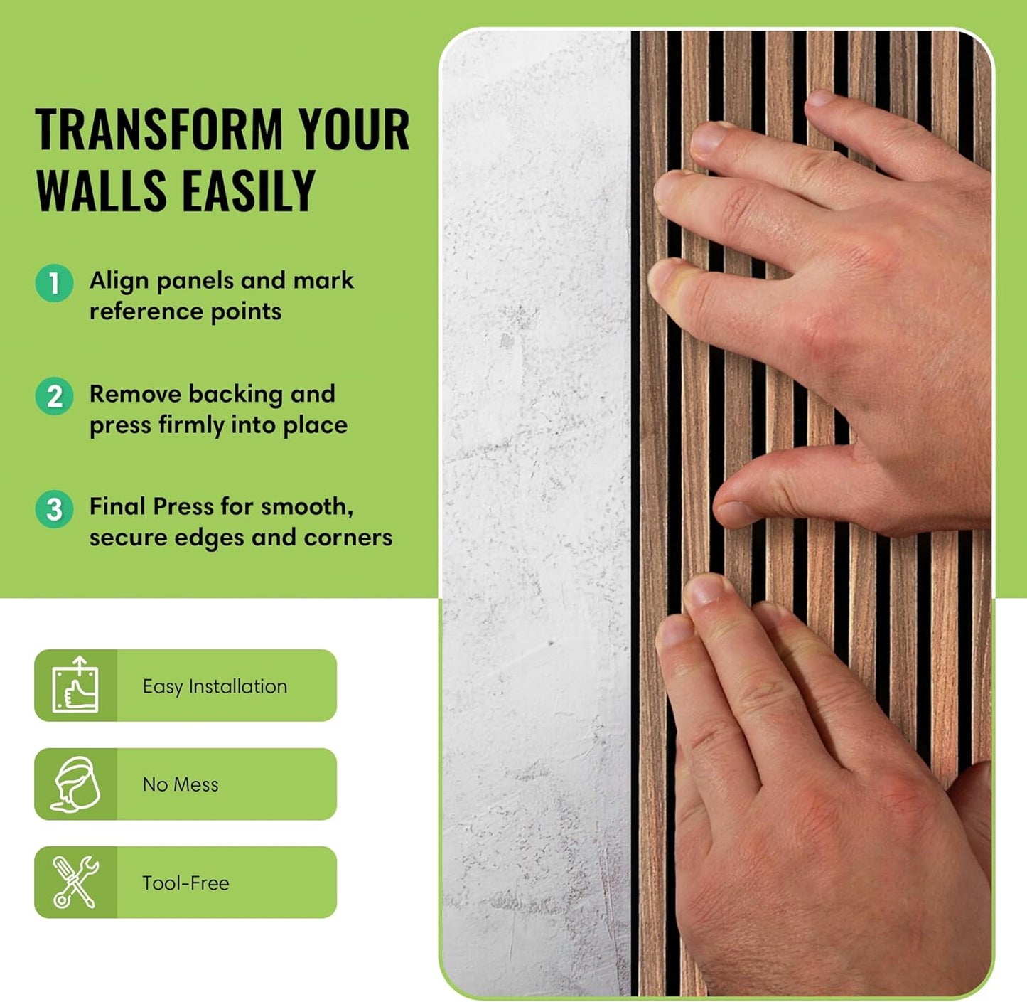 Select 1 Pack Wood Slat Wall Panels, 2’ x 8’ Acoustic Wood Wall Decor, Foam Base Sound Proof Peel and Stick Tile, Wall Art for Home & Room Decor, Living Room & Bedroom, Black