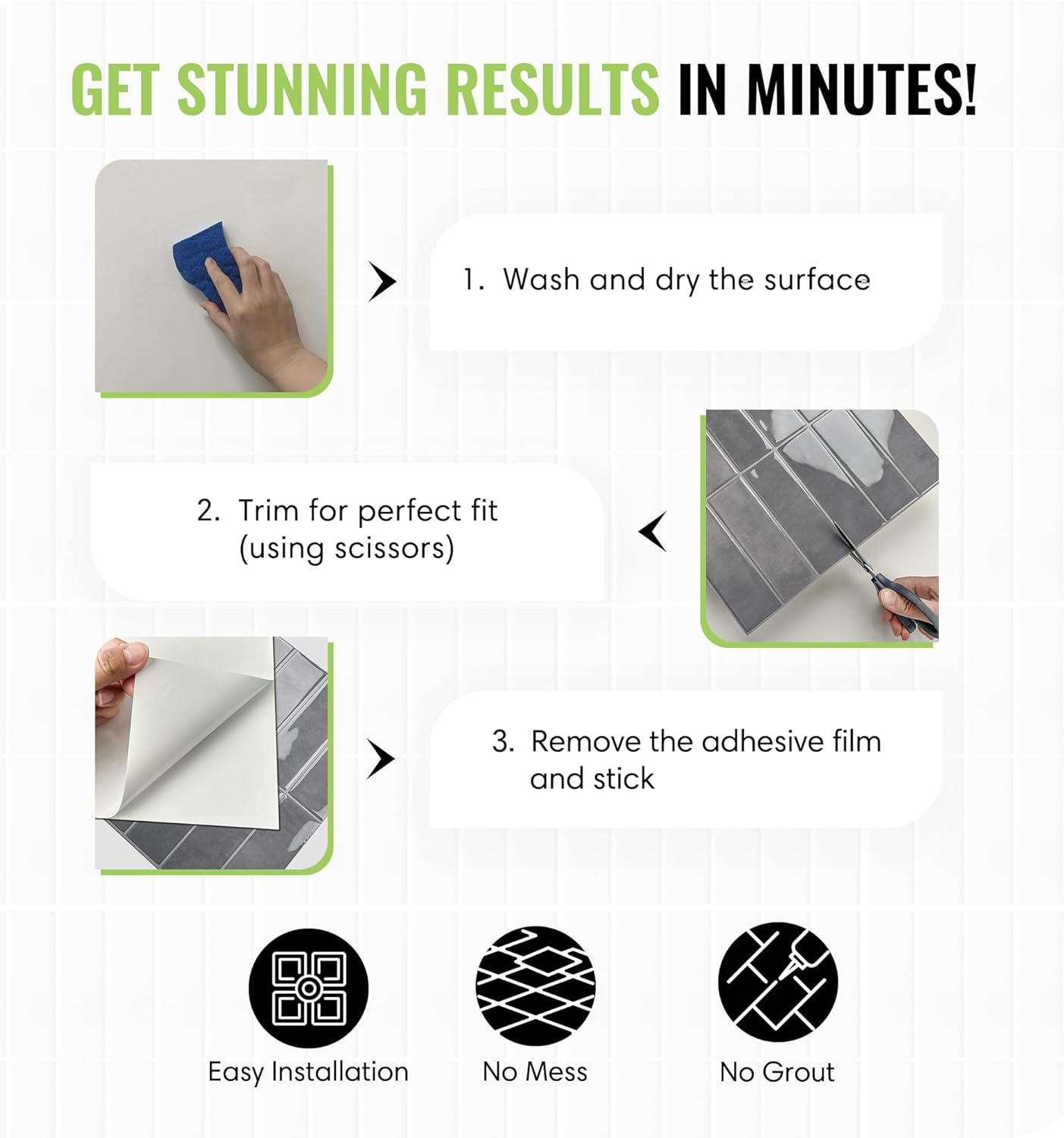 SELECT 5 Pack Peel and Stick Backsplash Tiles, 3D Wall Panels with Commercial-grade Adhesive, Extra Thick Water & Heat-resistant Stick-On Tile Backsplash for Kitchen, Bathroom, Laundry,12"x12” (Gray)