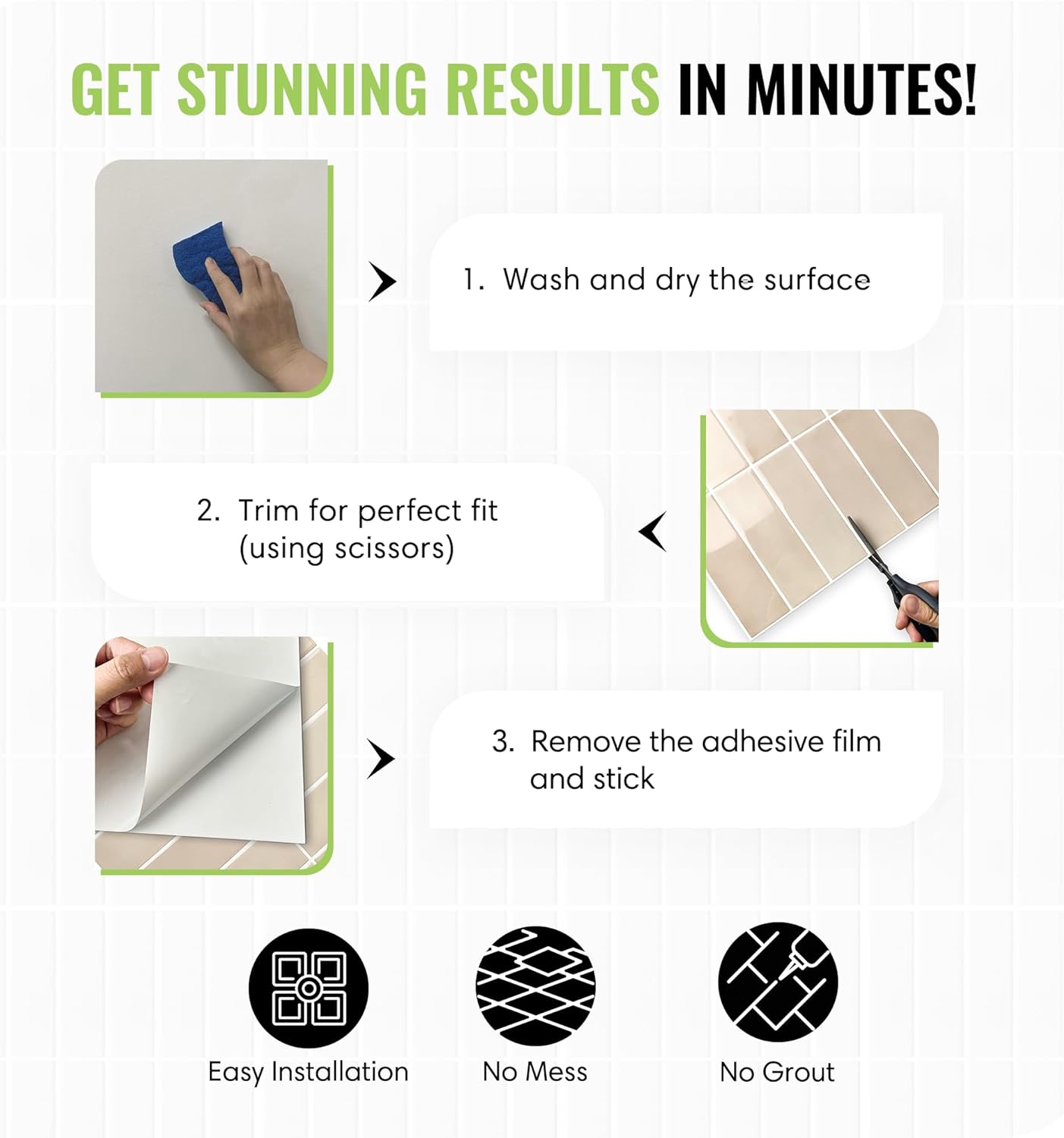 Select 5 Pack Peel and Stick Backsplash Tiles, 3D Wall Panels with Commercial-Grade Adhesive, Extra Thick Water & Heat-Resistant Stick-On Tile Backsplash for Kitchen, Laundry, 12" x12” (Almond)