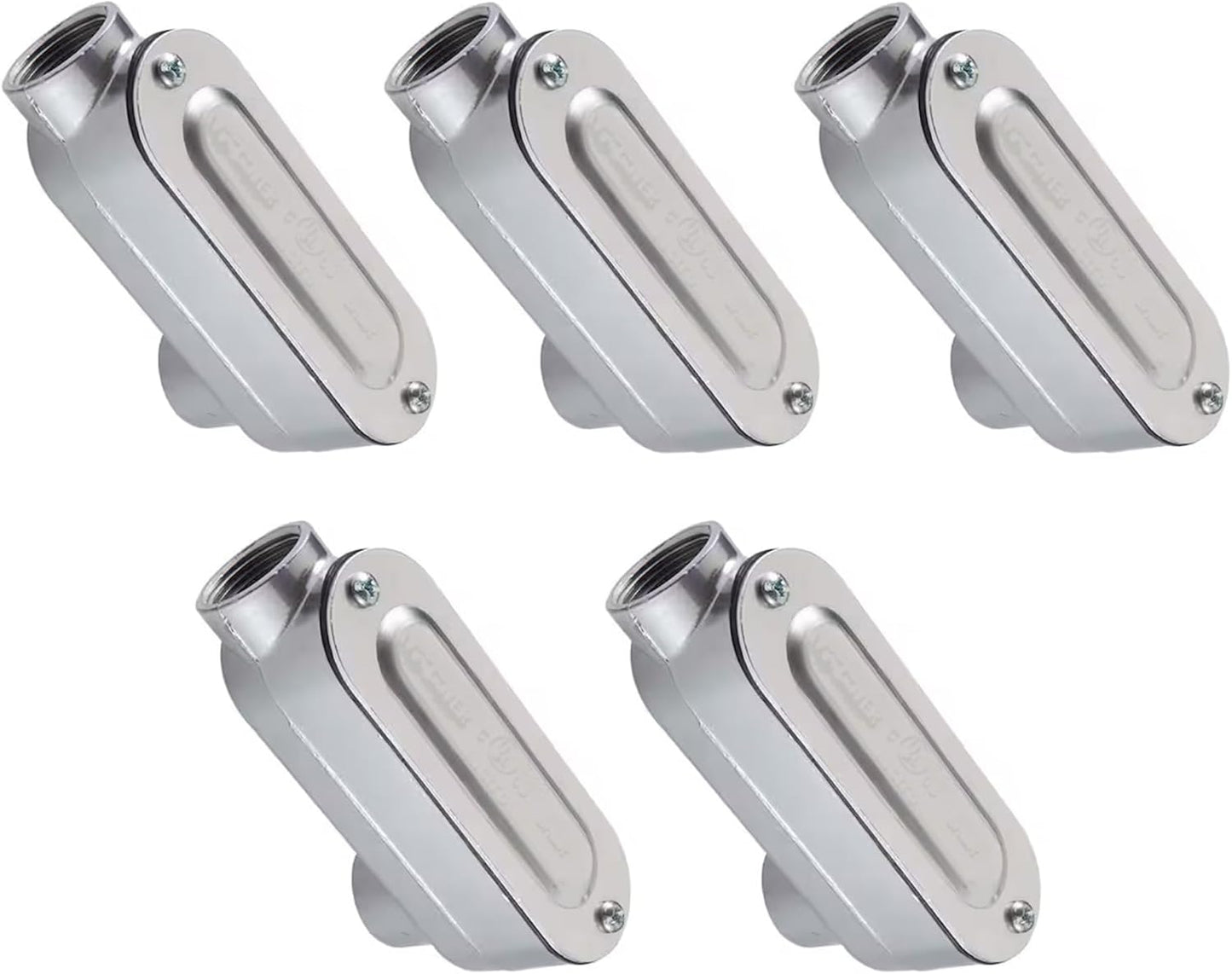 SELECT 5 Pack Lighting Rigid Type Threaded LB Type Conduit Body, Standard Fitting, Aluminum Body with Stainless Steel Cover and Neoprene Rubber Gasket, 3/4-inch