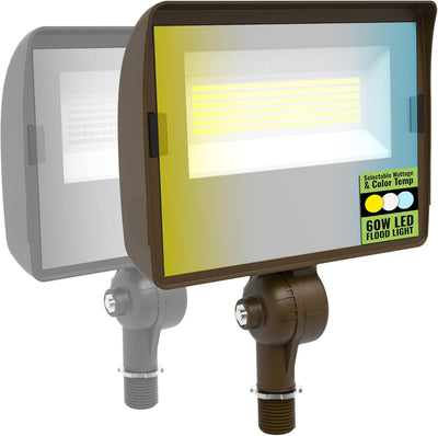 LED Flood Light, Multi-Watt (40/50/60W) & Multi-CCT (3000K/4000K/5000K), 1/2 Inch Swivel Knuckle Mount, Waterproof, 120-277V, 8000 Lumens, Outdoor Security Floodlight for Yard