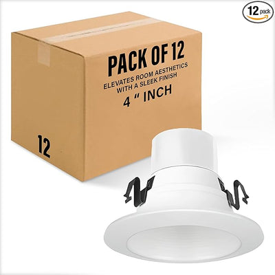 Elite 12 Pack REL437-CCT Series LED Retrofit Baffle Trim, Color SeleCCTor 2700K/3000K/3500K/4000K/5000K (White, 4")