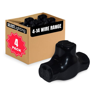 Select 4 Pack Black Insulated Multi-Tap Connectors 2 Wire Port Single Sided Entry, 4-14 Wire Range, Allen Hex Slotted