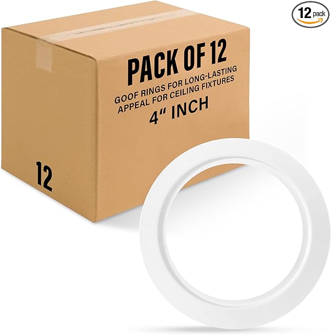 Select 12 Pack Lighting 4 Inch Goof Rings for Recessed Lights - Recessed Lighting Rings for Ceiling Fixtures - DIY Recessed Light Goof Rings - White