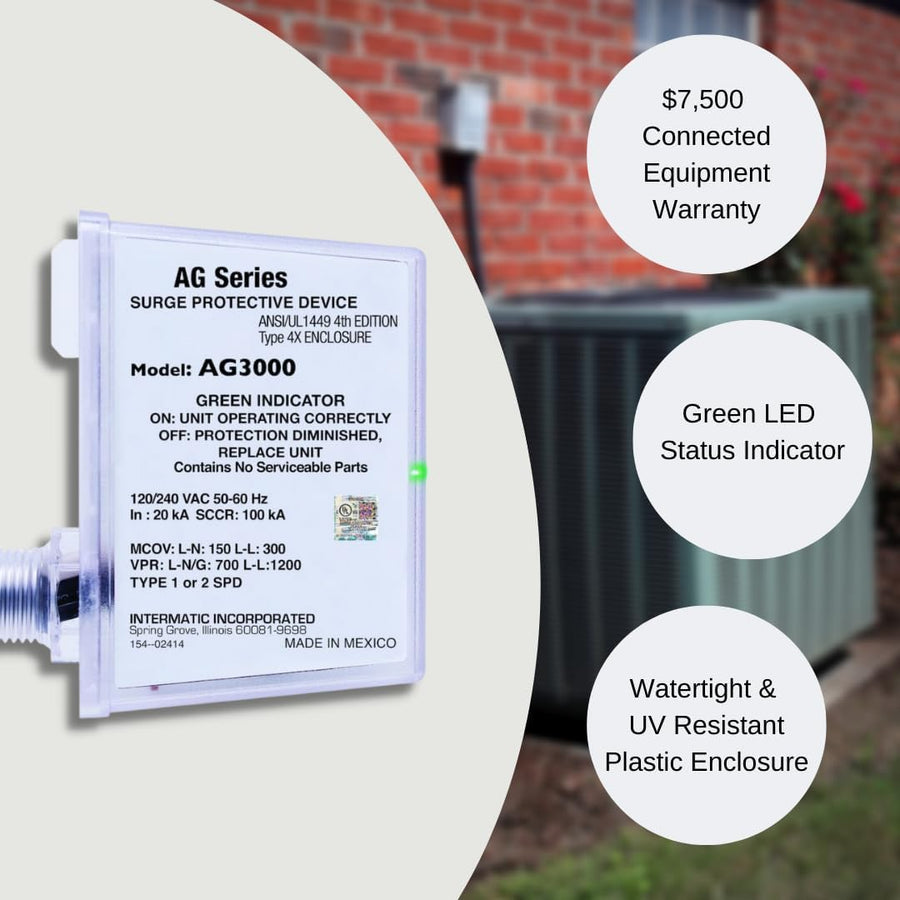 Surge Protective Device, 3-Mode, 120/240 VAC 1Ph, Type 1 or Type 2, Outdoor AG3000