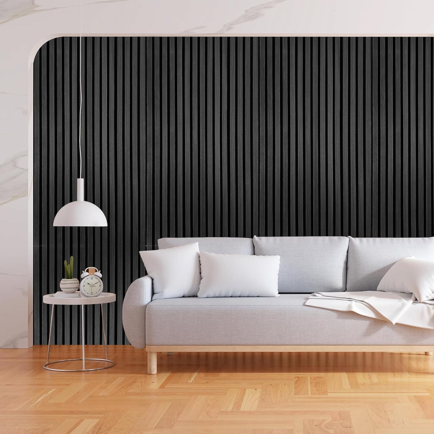 Select 1 Pack Wood Slat Wall Panels, 2’ x 8’ Acoustic Wood Wall Decor, Foam Base Sound Proof Peel and Stick Tile, Wall Art for Home & Room Decor, Living Room & Bedroom, Black