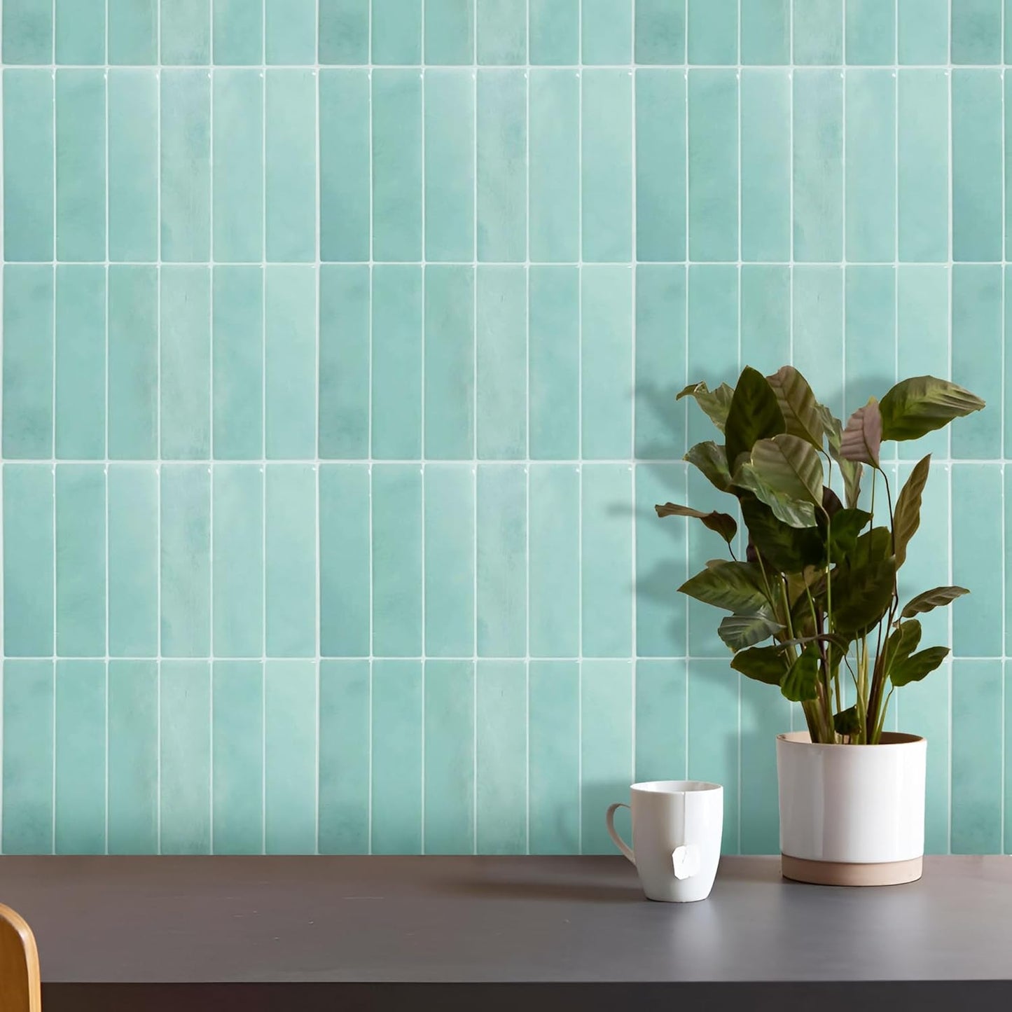 SELECT 5 Pack Peel and Stick Backsplash Tiles, 3D Wall Panels with Commercial-grade Adhesive, Extra Thick Water & Heat-resistant Stick-On Tile Backsplash for Kitchen, Bathroom, Laundry,12"x12” (Mint)