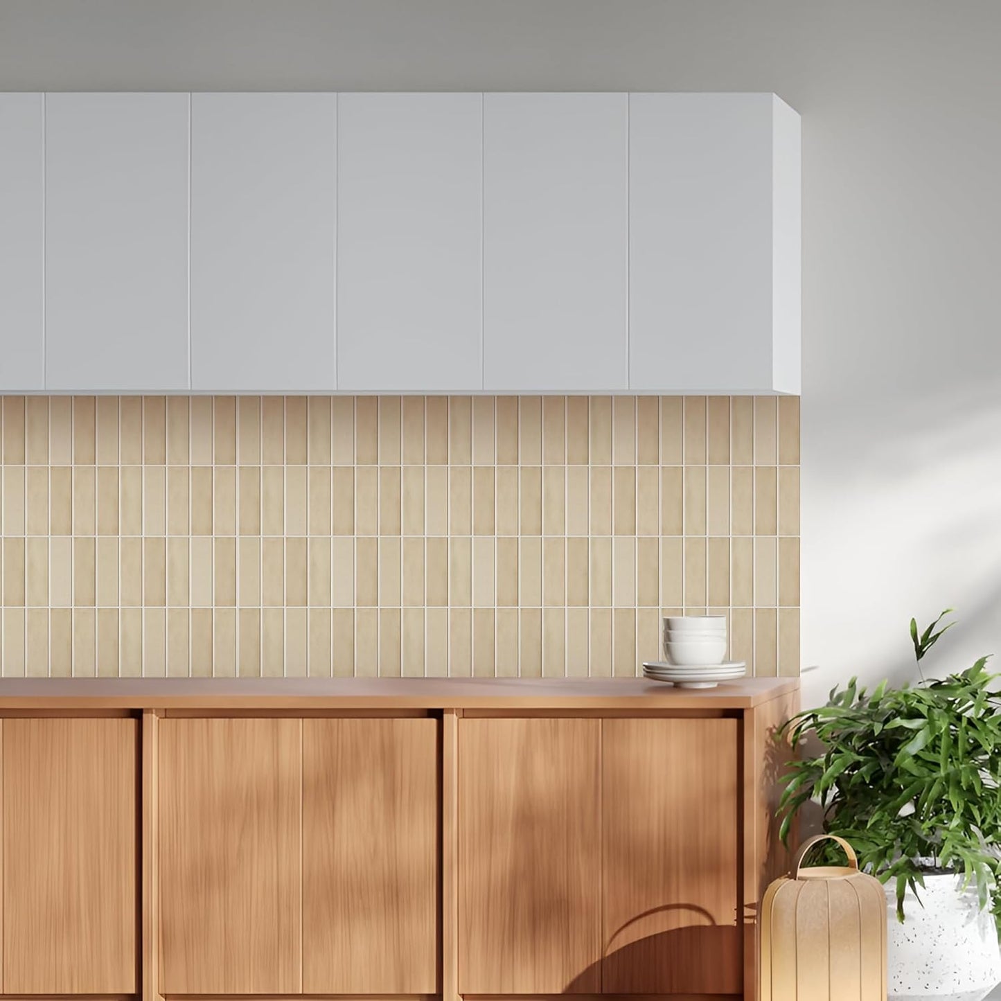 Select 5 Pack Peel and Stick Backsplash Tiles, 3D Wall Panels with Commercial-Grade Adhesive, Extra Thick Water & Heat-Resistant Stick-On Tile Backsplash for Kitchen, Laundry, 12" x12” (Almond)