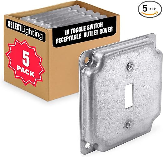 SELECT 5 Pack 4-Inch Square (4S) Electrical Outlet Box Cover, 1/2-Inch Raised Industrial Box Cover, 1 x Toggle Switch Receptacle Outlet Cover.