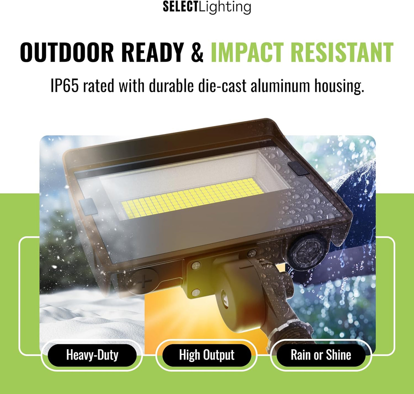 LED Flood Light, Multi-Watt (40/50/60W) & Multi-CCT (3000K/4000K/5000K), 1/2 Inch Swivel Knuckle Mount, Waterproof, 120-277V, 8000 Lumens, Outdoor Security Floodlight for Yard