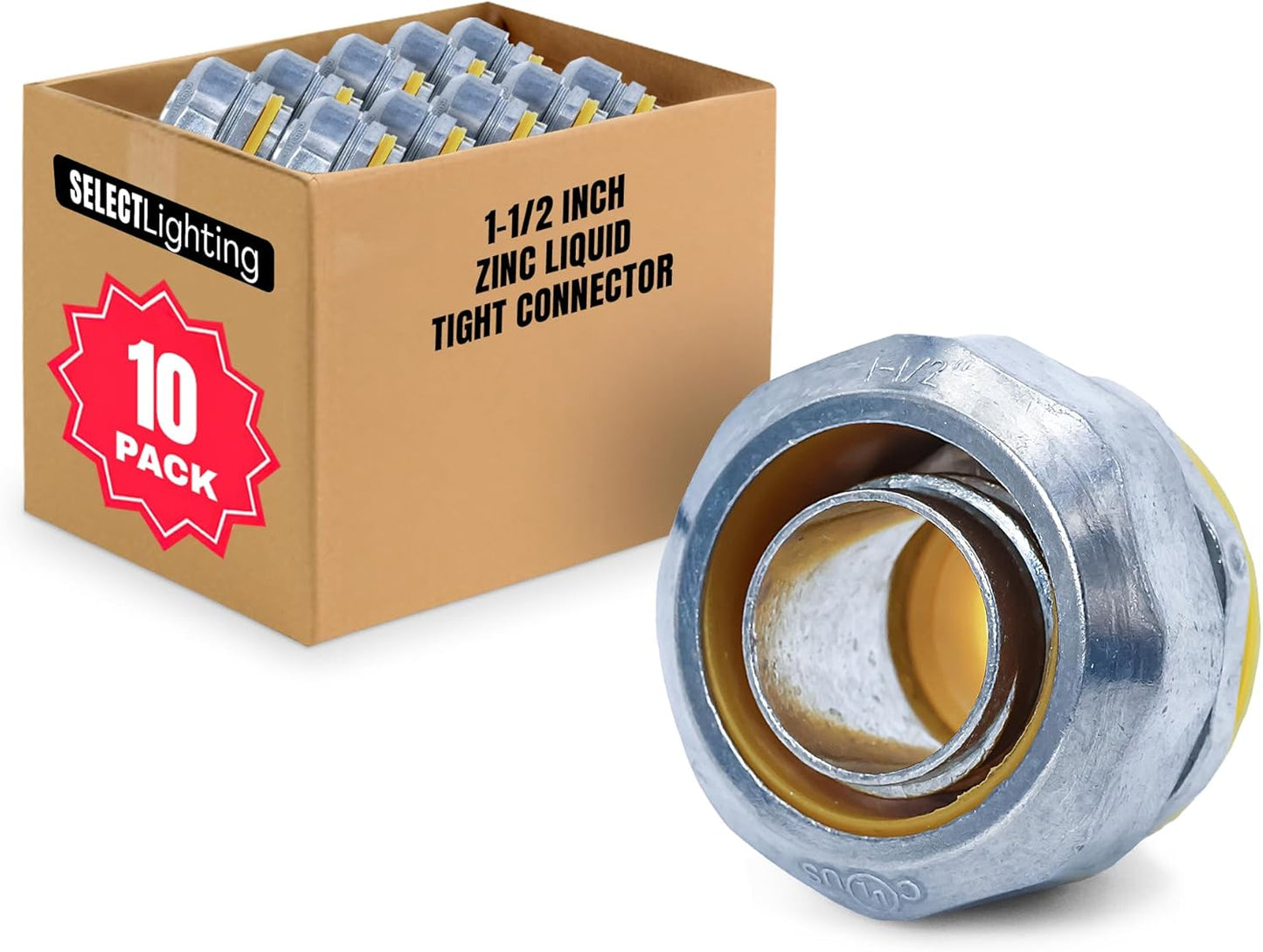 SELECT 10 Pack Lighting 90-Degree Zinc Liquid Tight Connector, 1 Inch Electrical Connectors, Conduit Fittings, Safe and Rust Resistant