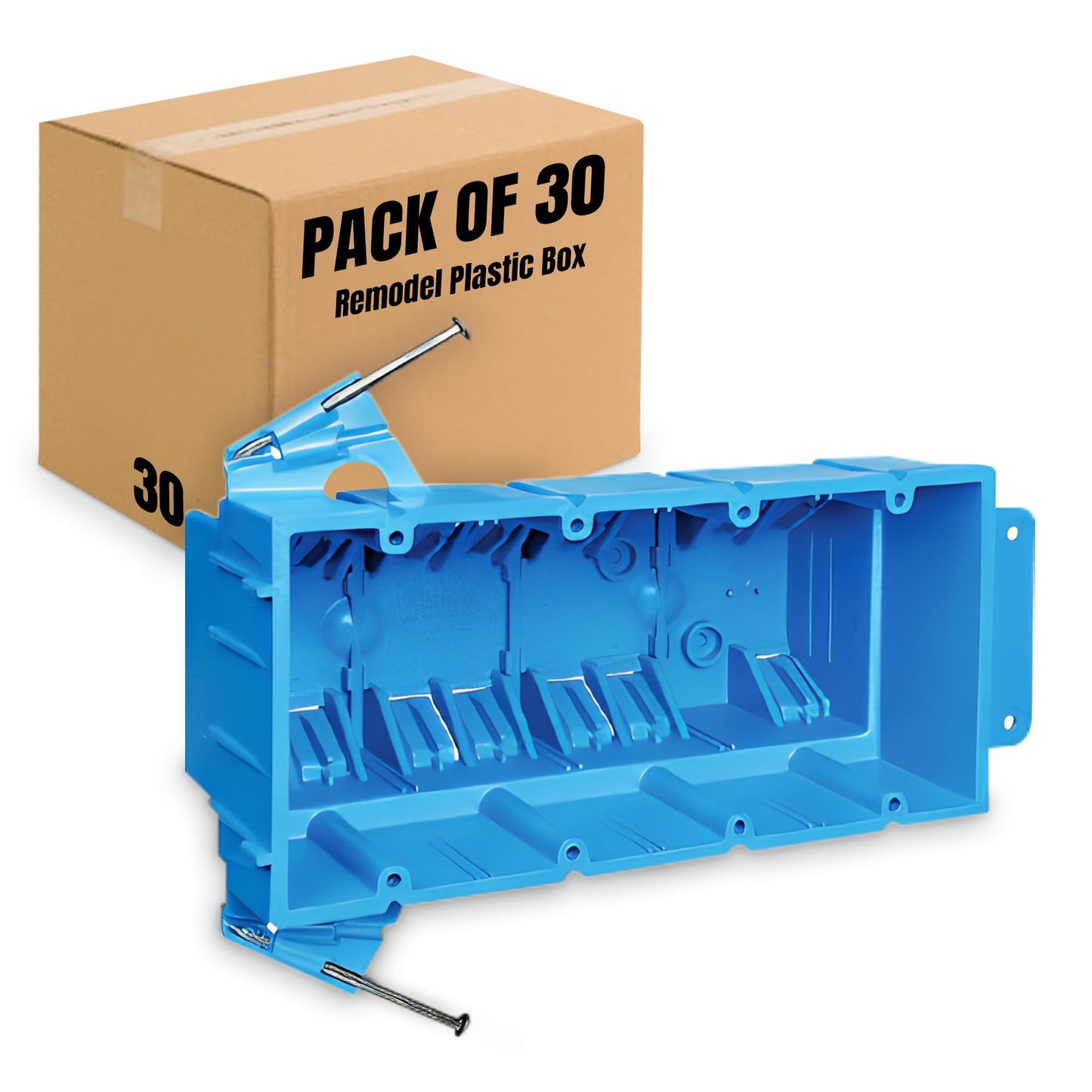 SELECT 8 Pack Nail On Plastic Box 4-Gang PVC New Work Standard Switch/Outlet Wall Electrical Box 60 Cubic