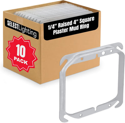 SELECT 10 Pack 1/4-Inch Raised 4-Inch Square (4S) Two Gang Plaster Ring with Angled Slots, Mud Ring for Wiring Connections, Housing Receptacles & Switches