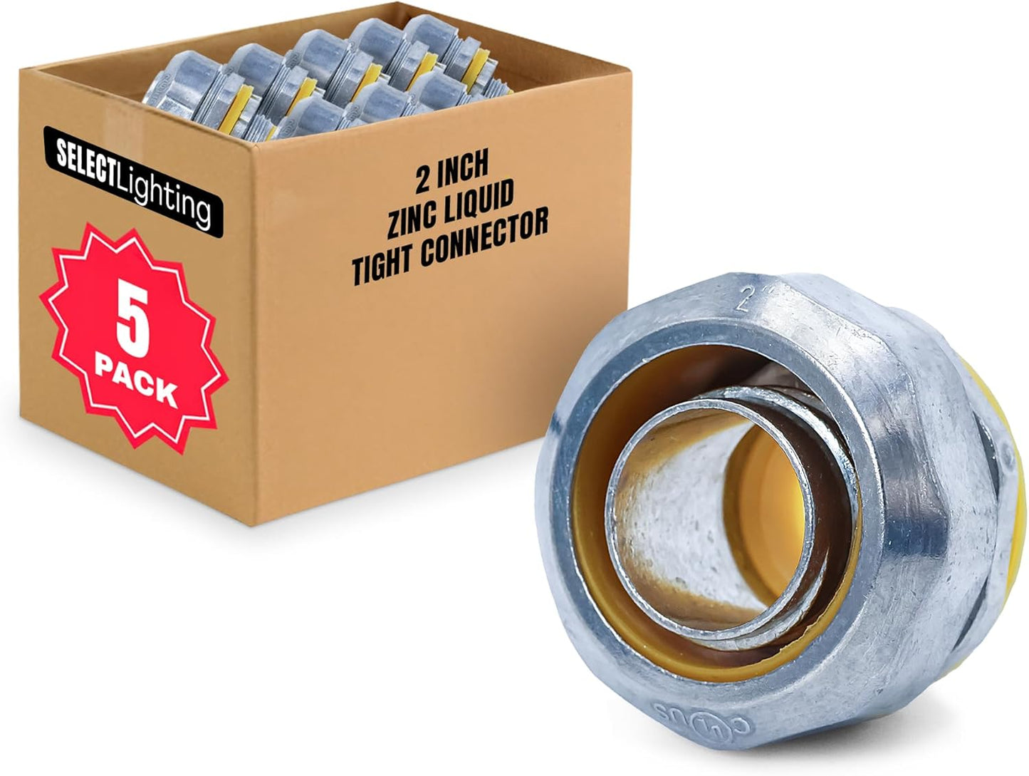 Select 5 Pack Lighting Zinc Liquid Tight Straight Connector, 2 Inch El ...