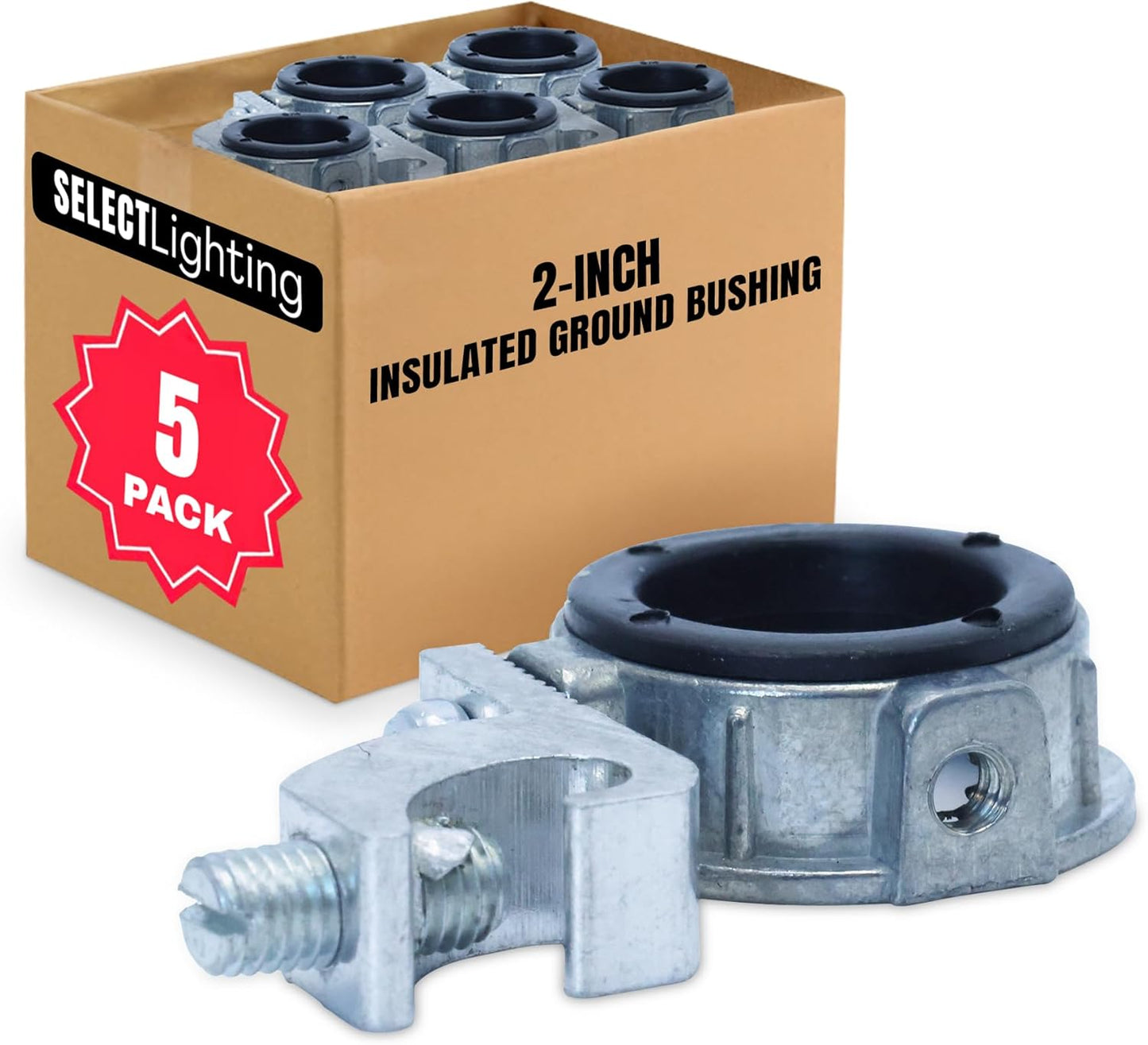 SELECT 5 Pack Insulated Ground Bushing with Lay-In Lug, 2” Rigid Metal Electrical Bushing for Superior Grounding Performance, Threaded Conduit Fittings