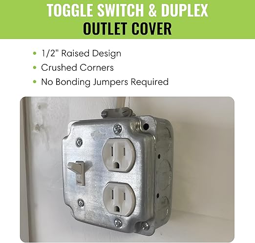 Select 5 Pack 4-Inch Square (4S) Electrical Outlet Box Cover, 1/2-Inch Raised Industrial Box Cover, Toggle Switch & Duplex Outlet Cover, Receptacle Outlet