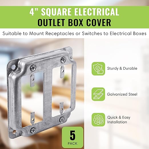 SELECT 5 Pack 4-Inch Square (4S) Electrical Outlet Box Cover, 1/2-Inch Raised Industrial Box Cover, GFCI Outlet Cover, 2 x Decora Switch Receptacle Outlet Cover
