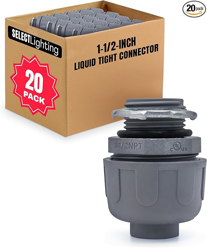 SELECT 100 Pack Lighting PVC Liquid Tight Connector, 3/4“ 180-Degree Flexible Conduit Connectors, Non-Metallic Conduit Fittings, Safe and Rust Resistant