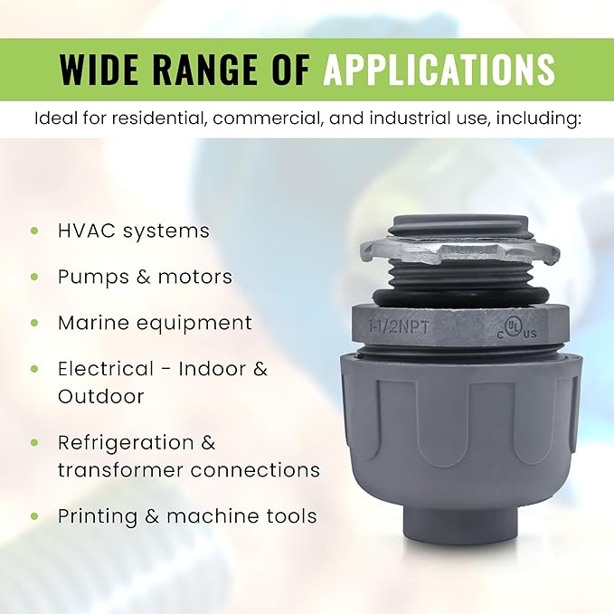 SELECT 50 Pack Lighting PVC Liquid Tight Connector, 1“ Straight Flexible Conduit Connectors, Non-Metallic Conduit Fittings, Safe and Rust Resistant