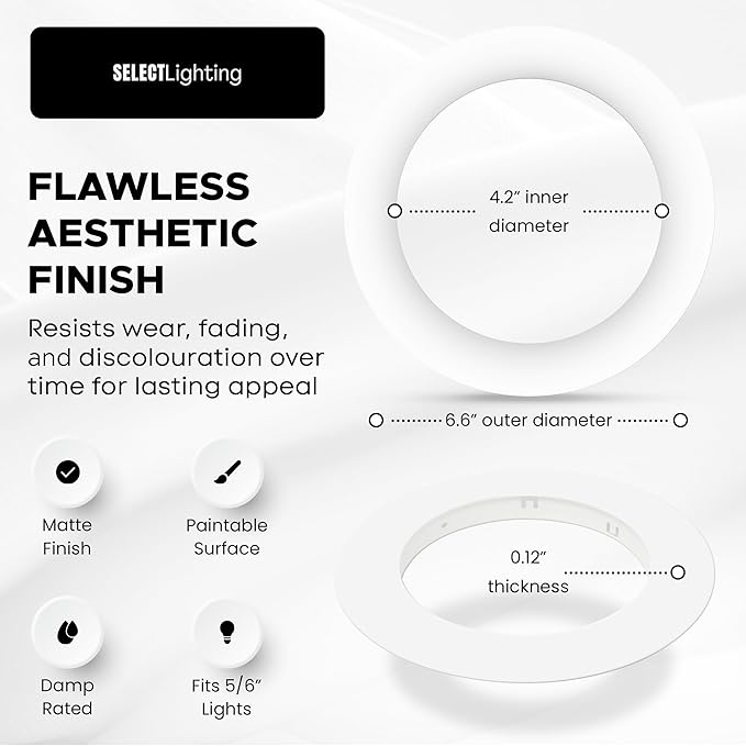 Select 12 Pack Lighting 4 Inch Goof Rings for Recessed Lights - Recessed Lighting Rings for Ceiling Fixtures - DIY Recessed Light Goof Rings - White