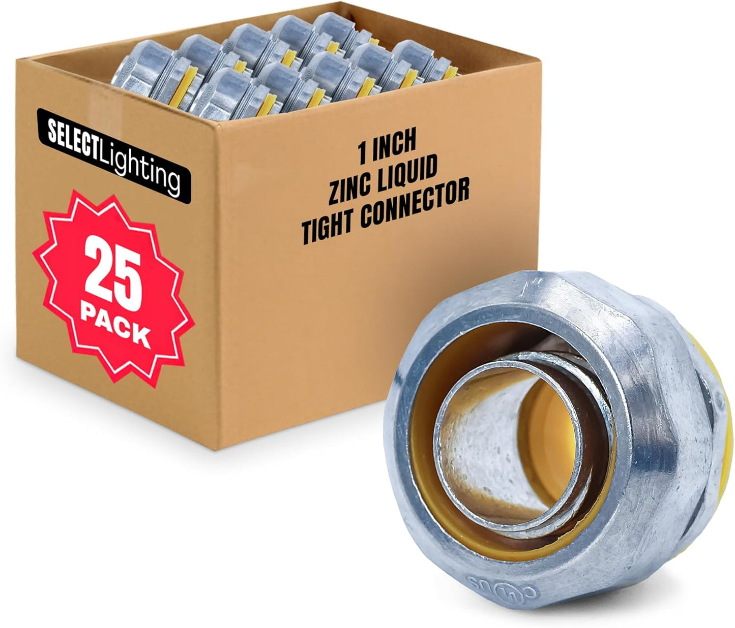 SELECT 25 Pack Lighting Zinc Liquid Tight Straight Connector, 1 Inch Electrical Connectors, Conduit Fittings, Safe and Rust Resistant