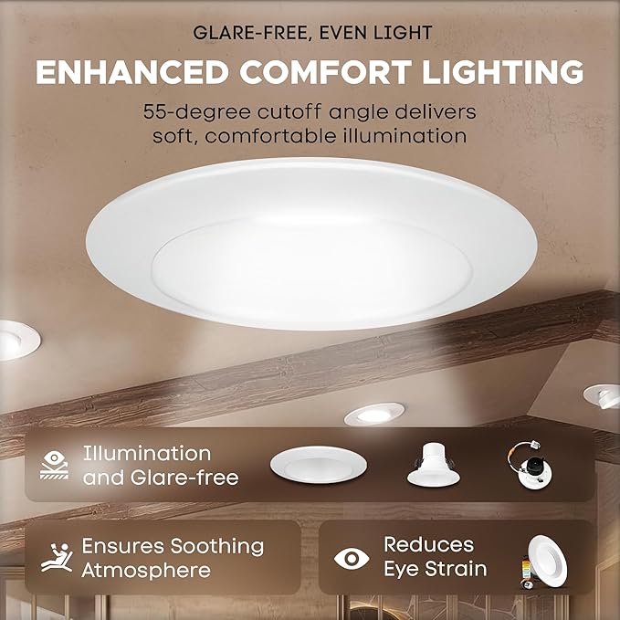 Elite 12 Pack REL437-CCT Series LED Retrofit Baffle Trim, Color SeleCCTor 2700K/3000K/3500K/4000K/5000K (White, 4")