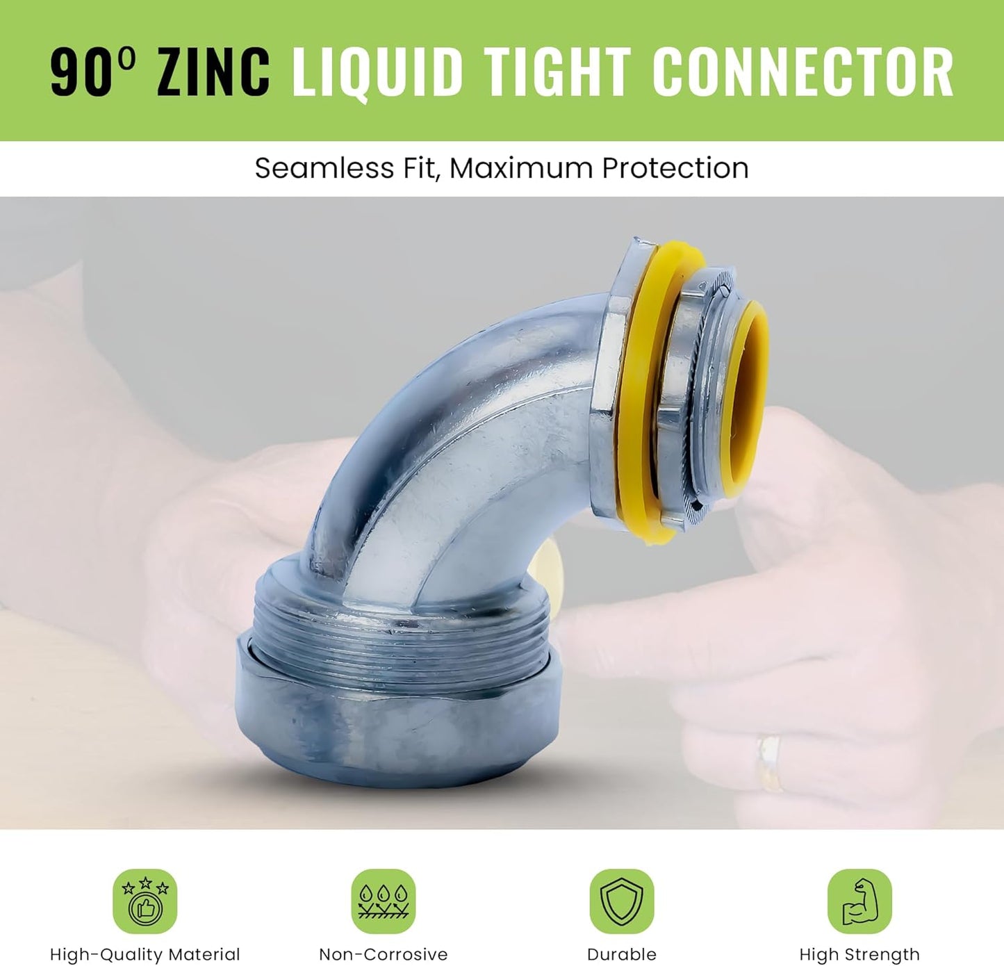 SELECT 10 Pack Lighting 90-Degree Zinc Liquid Tight Connector, 3/4 Inch Electrical Connectors, Conduit Fittings, Safe and Rust Resistant