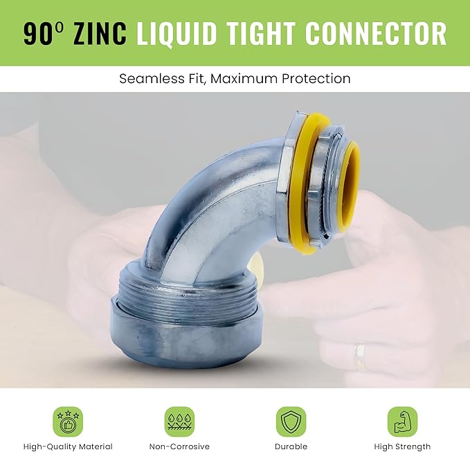 SELECT 3 Pack Lighting 90-Degree Zinc Liquid Tight Connector, 2 Inch Electrical Connectors, Conduit Fittings, Safe and Rust Resistant