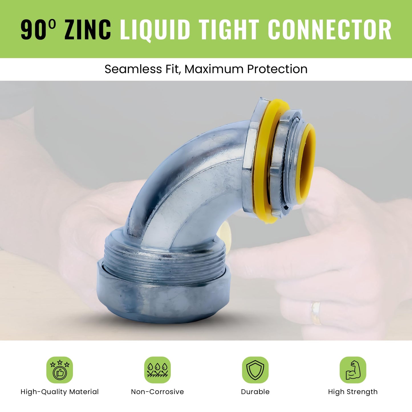 SELECT 10 Pack Lighting 90-Degree Zinc Liquid Tight Connector, 1 Inch Electrical Connectors, Conduit Fittings, Safe and Rust Resistant
