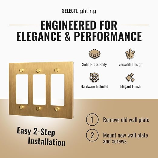Satin Brass Wall Plate, Electrical Receptacle Wall Outlet Faceplate, GFI/Rocker Decorator Light Switch Cover