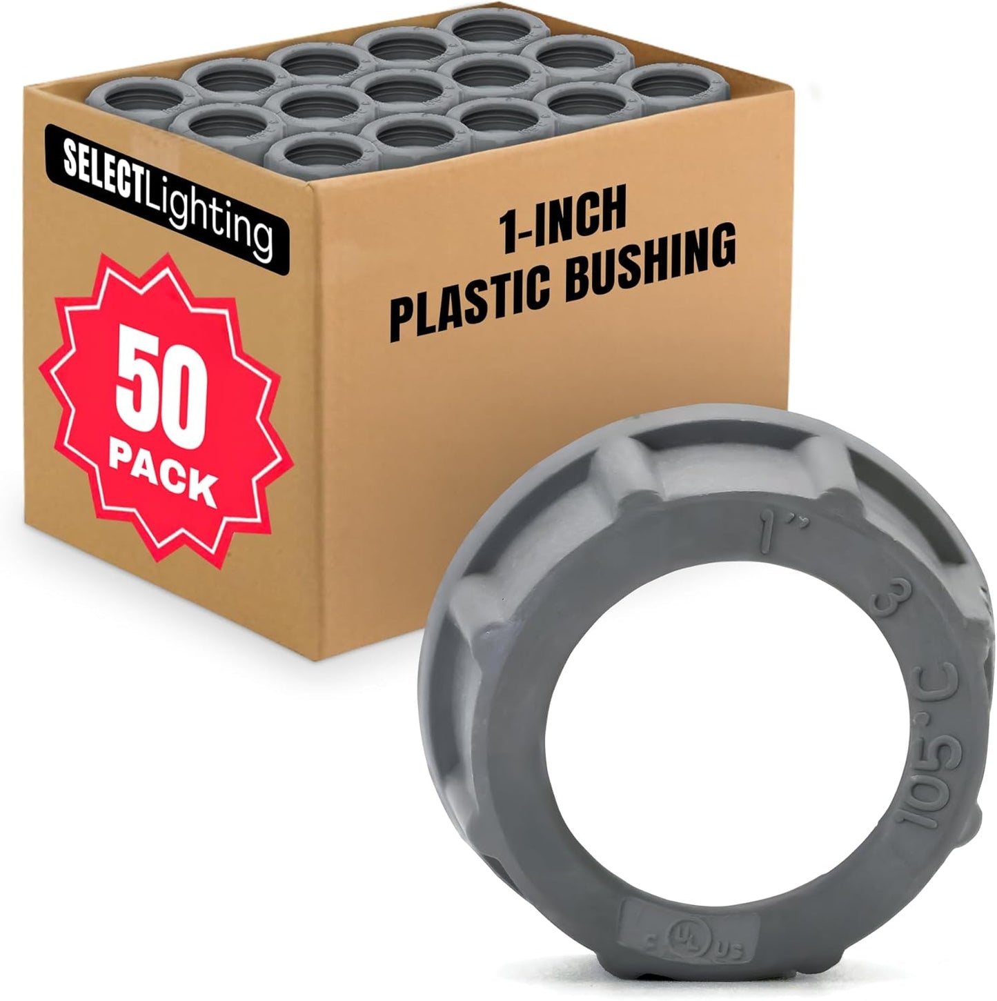 SELECT 30 Pack Insulated Plastic Bushing, 1-1/4 Inch Rigid PVC Electrical Bushing for Superior Grounding Performance, Fire Retardant Threaded Conduit Fittings