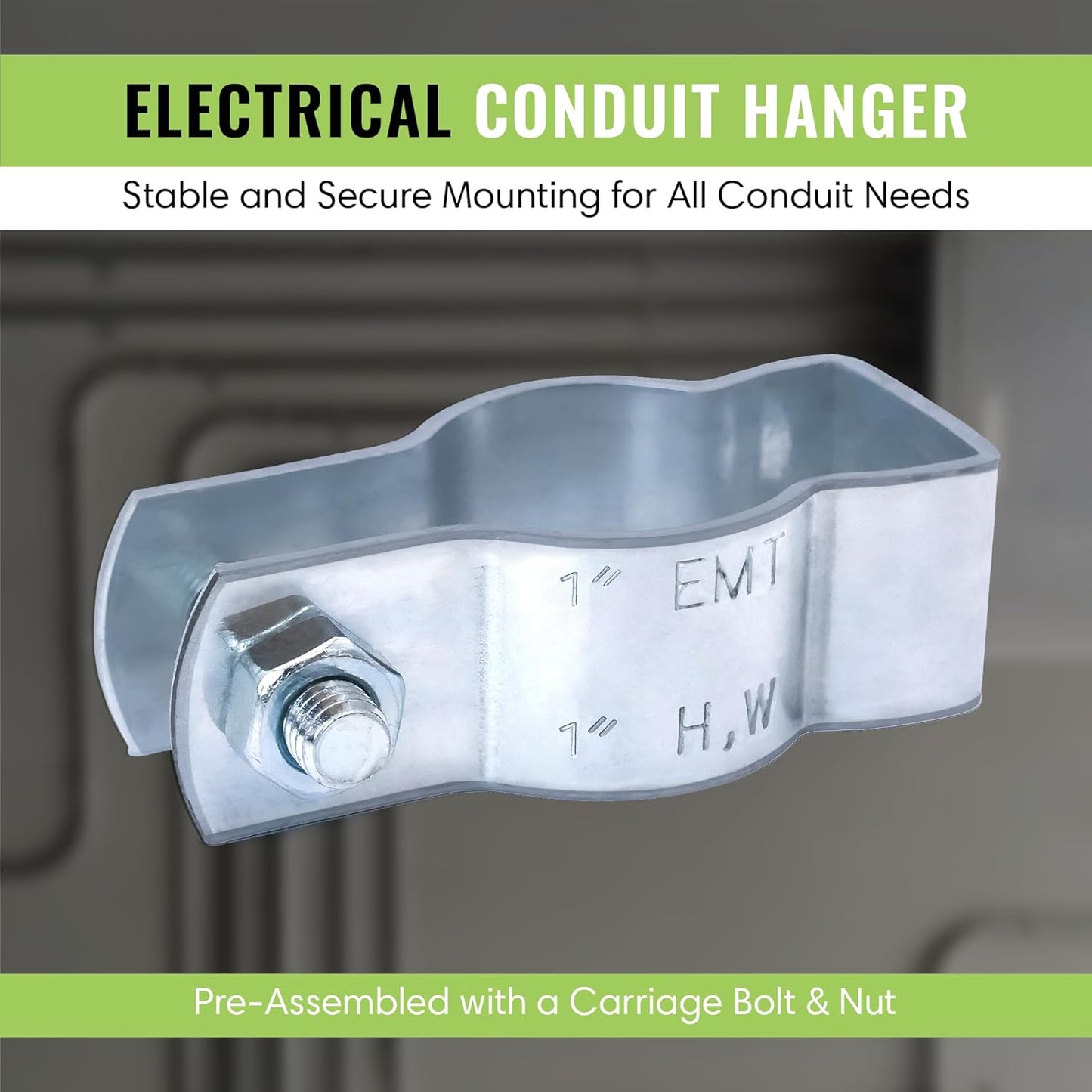 SELECT 50 Pack Lighting Conduit Hanger, 3/4 Inch Electrical Conduit Clamp with Carriage Bolt and Nut, Galvanized Conduit Clamps, Rigid Conduit Pipe Fittings for Mounting