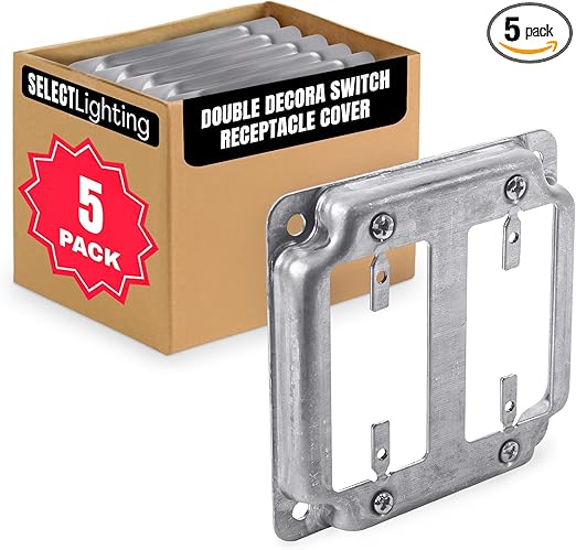 SELECT 5 Pack 4-Inch Square (4S) Electrical Outlet Box Cover, 1/2-Inch Raised Industrial Box Cover, GFCI Outlet Cover, 2 x Decora Switch Receptacle Outlet Cover