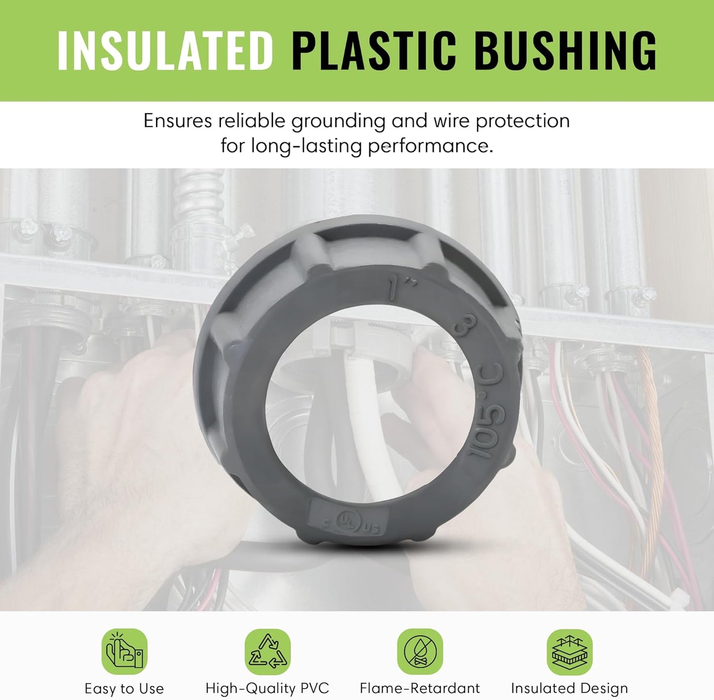 SELECT 30 Pack Insulated Plastic Bushing, 1-1/4 Inch Rigid PVC Electrical Bushing for Superior Grounding Performance, Fire Retardant Threaded Conduit Fittings