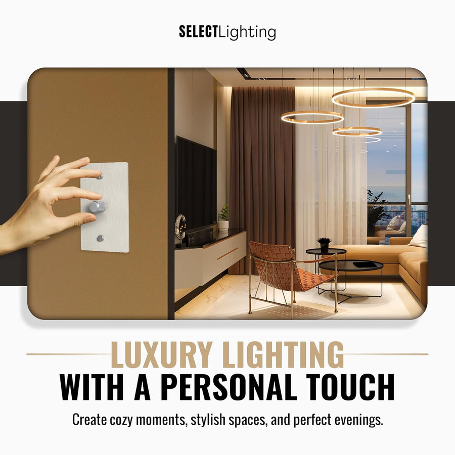 1-Gang Satin Nickel Rotary Dimmer Switch, 15A 120V AC Wall Mount, TRIAC/Leading Edge 1-Way Compatible, Dimmable LED Light Control with Knob, Faceplate & Dimming Module