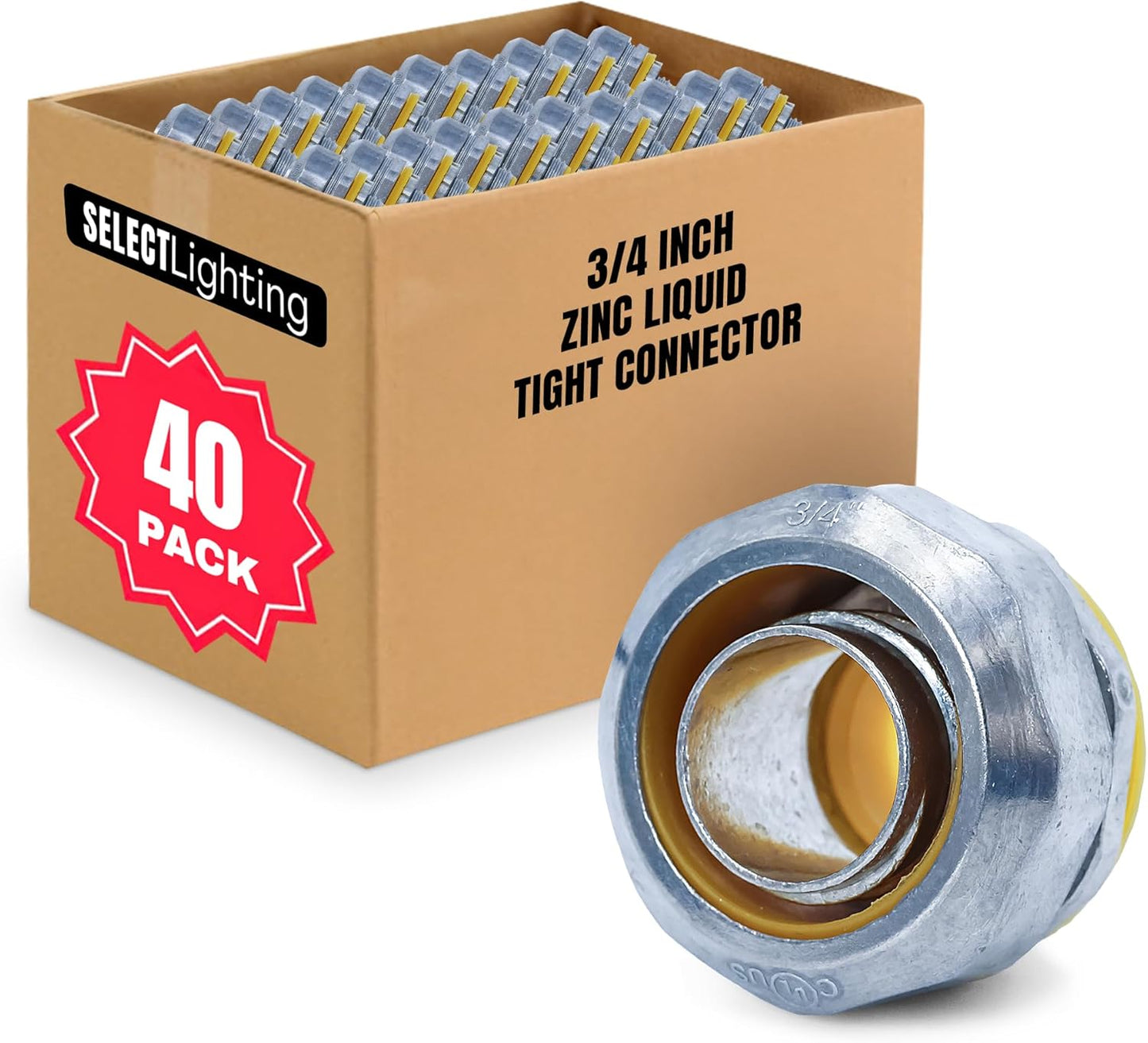 SELECT 40 Pack Lighting Zinc Liquid Tight Straight Connector, 3/4 Inch Electrical Connectors, Conduit Fittings, Safe and Rust Resistant