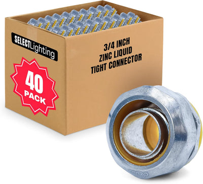 SELECT 40 Pack Lighting Zinc Liquid Tight Straight Connector, 3/4 Inch Electrical Connectors, Conduit Fittings, Safe and Rust Resistant