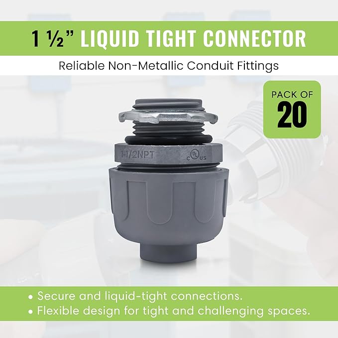 SELECT 100 Pack Lighting PVC Liquid Tight Connector, 3/4“ 180-Degree Flexible Conduit Connectors, Non-Metallic Conduit Fittings, Safe and Rust Resistant