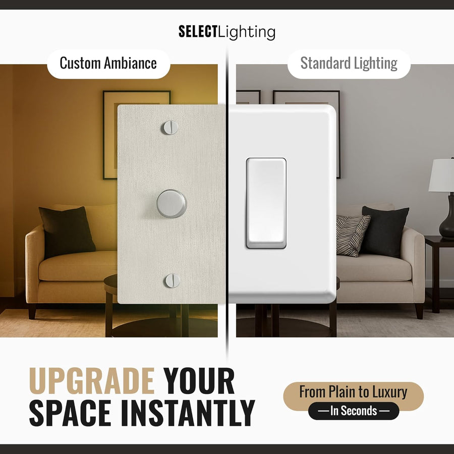 1-Gang Satin Nickel Rotary Dimmer Switch, 15A 120V AC Wall Mount, TRIAC/Leading Edge 1-Way Compatible, Dimmable LED Light Control with Knob, Faceplate & Dimming Module