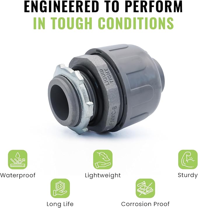 SELECT 50 Pack Lighting PVC Liquid Tight Connector, 1“ Straight Flexible Conduit Connectors, Non-Metallic Conduit Fittings, Safe and Rust Resistant