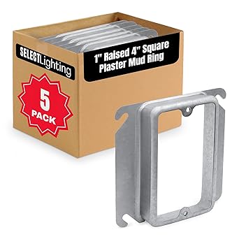 SELECT 5 Pack 2-Inch Raised 4-Inch Square (4S) One Gang Plaster Ring with Angled Slots, Mud Ring for Wiring Connections, Housing Receptacles & Switches