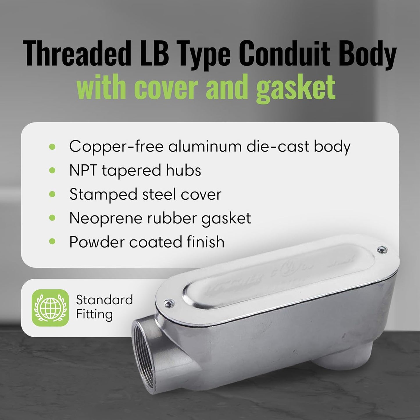 SELECT 5 Pack Lighting Rigid Type Threaded LB Type Conduit Body, Standard Fitting, Aluminum Body with Stainless Steel Cover and Neoprene Rubber Gasket, 3/4-inch