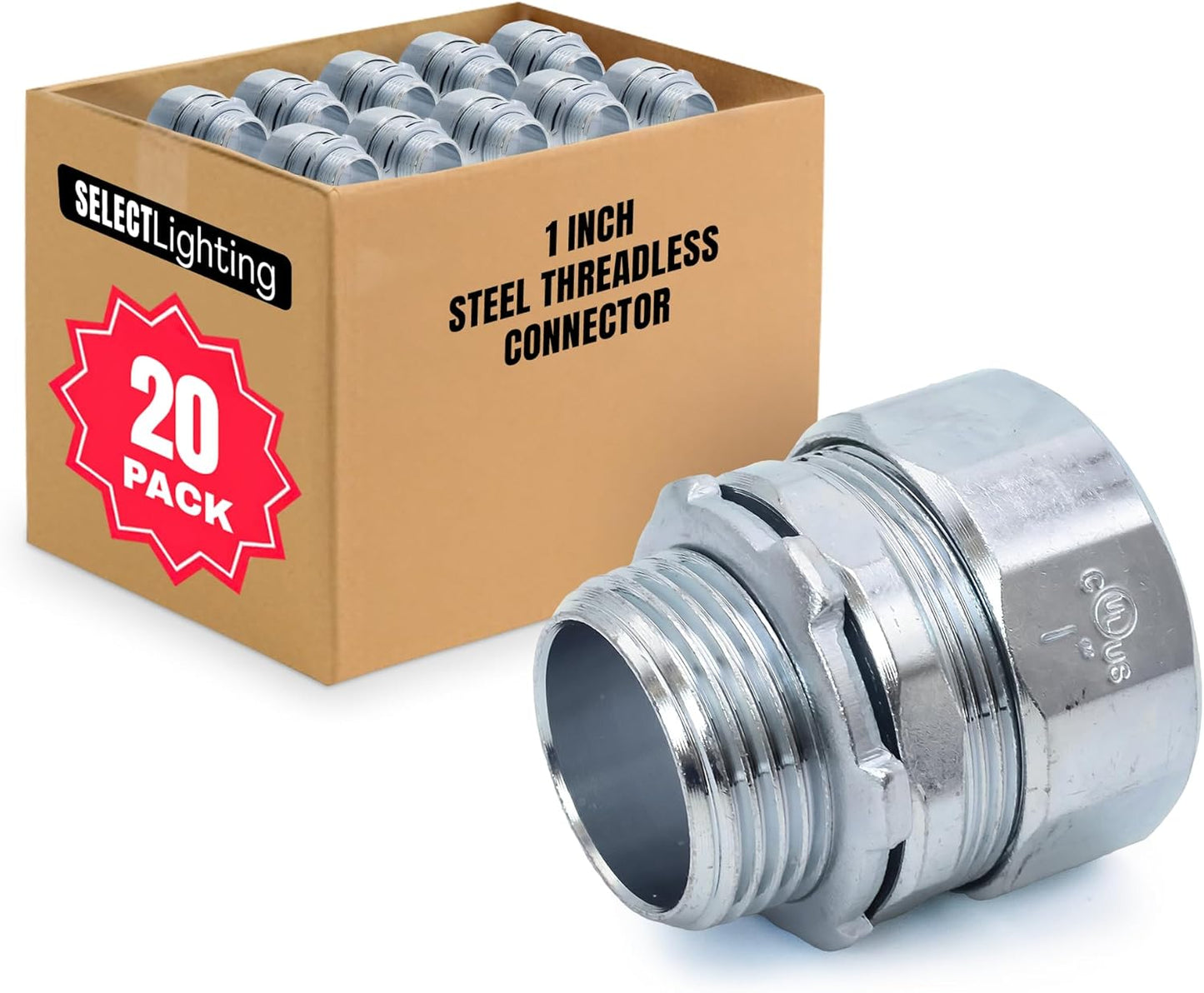 SELECT 30 Pack Lighting Threadless Connector, 3/4 Inch Zinc Plated Steel Compression Connector, Electrical Conduit Fittings for Indoor and Outdoor Use