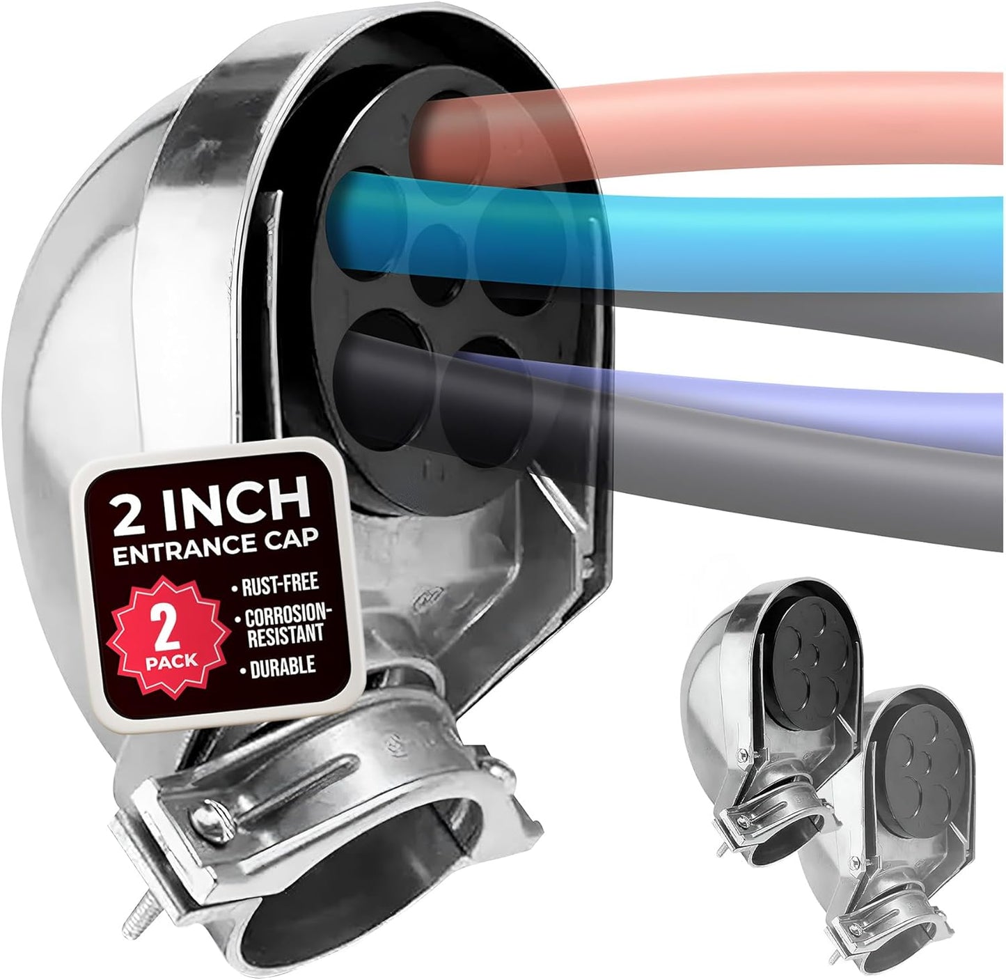 SELECT 4 Pack Lighting 2 Inch Service Entrance Cap, Weather-Resistant Die Cast Aluminum Entrance Heads with Bar Type Clamp, Rigid Conduit for Pulling Service Drop Conductors