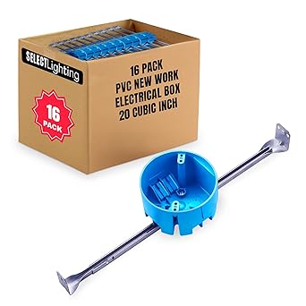 Select 16 Pack Nail On Plastic Ceiling Box with Bar Hangers 4 Inches Round PVC New Work Electrical Box with Ground 20 Cubic