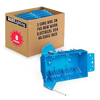 Select 8 Pack Nail On Plastic Box 3-Gang PVC New Work Standard Switch/Outlet Wall Electrical Box 44 Cubic