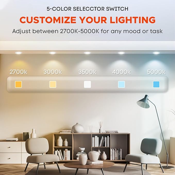 Elite 12 Pack REL437-CCT Series LED Retrofit Baffle Trim, Color SeleCCTor 2700K/3000K/3500K/4000K/5000K (White, 4")