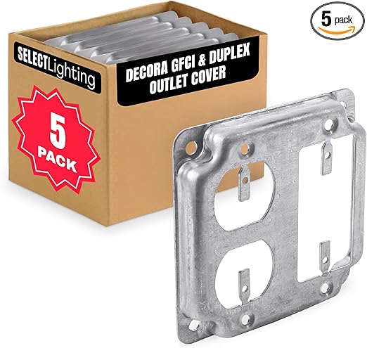 Select 5 Pack 4-Inch Square (4S) Electrical Outlet Box Cover, 1/2-Inch Raised Industrial Box Cover, Decora GFCI & Duplex Outlet Cover, Receptacle Outlet