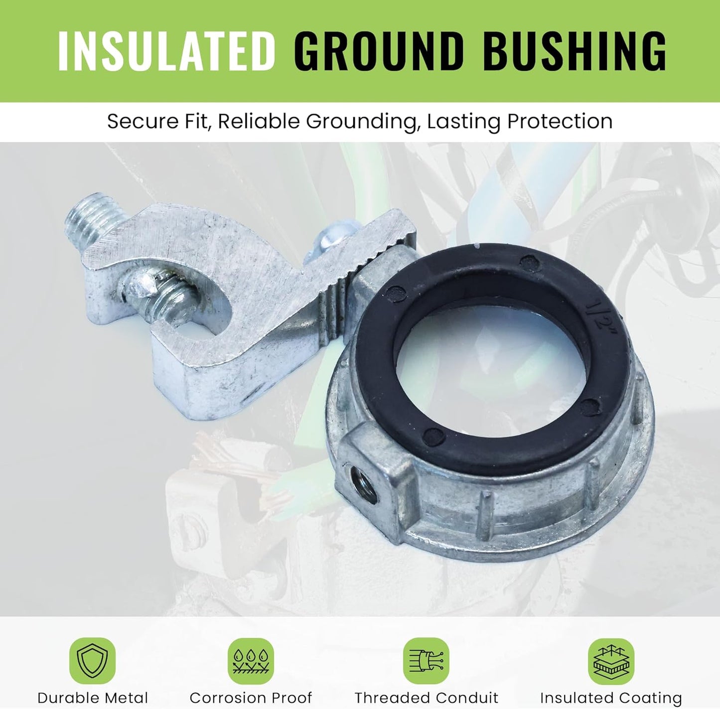 SELECT 50 Pack Insulated Ground Bushing with Lay-In Lug, 3/4” Rigid Metal Electrical Bushing for Superior Grounding Performance, Threaded Conduit Fittings
